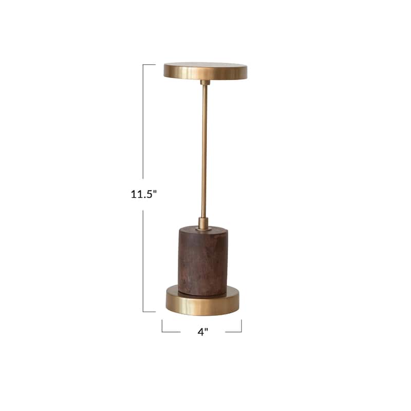Metal and Mango Wood LED Table Lamp with Touch Sensor - 4.0"L x 4.0"W x 11.5"H