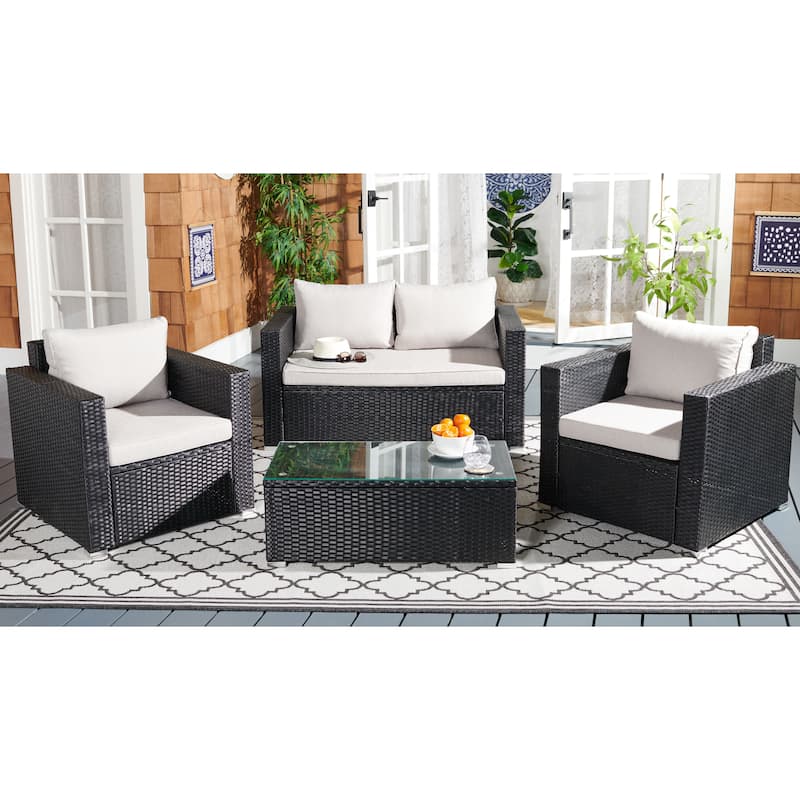 SAFAVIEH Outdoor Patio Furniture Natalee Wicker 4-Piece Conversation Set - 50W x 27D x 28H