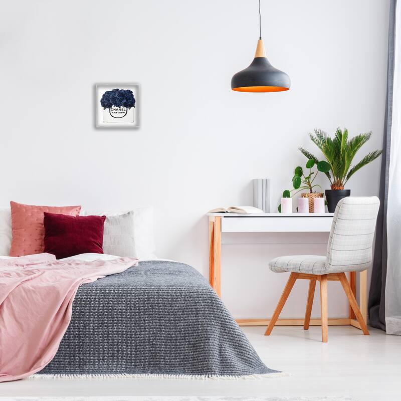 Stupell Chic Navy Blue Roses in Glam Fashion Bag Framed Wall Art