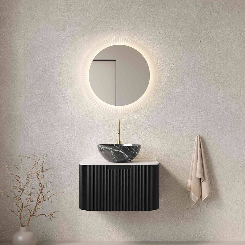 Wall Mounted Striped Bathroom Storage Cabinet with Sink and Drawers