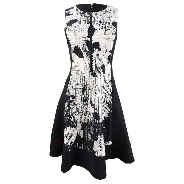 Shop Dkny Women S Graphic Print Scuba Fit Flare Dress 8 Cloud