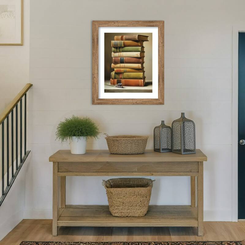 The Book Pile by Andreas Magnusson Wood Framed Wall Art Print
