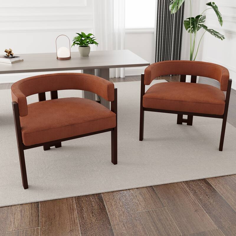 Modern Accent Chair, Upholstered Armchair with Open Back, 3 Legs Barrel Dining Chair Comfy Casual Side Chair Set of 2