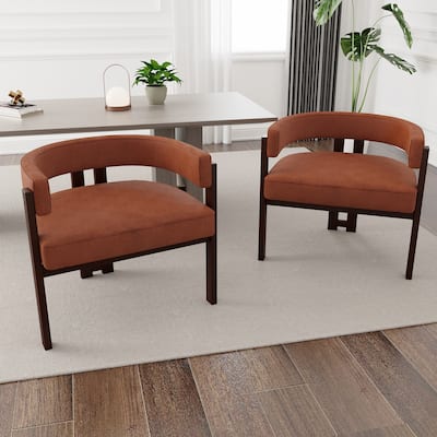 Modern Accent Chair Teddy Upholstered Armchair with Open Back 3 Legs Barrel Dining Chair Comfy Side Chair Set of 2