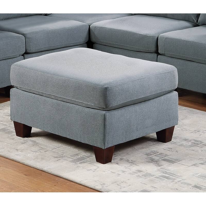 Living Room Furniture Cocktail Ottoman Grey Linen Like Fabric 1pc Plush Ottoman Wooden Legs
