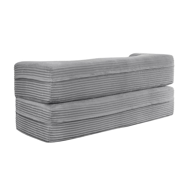 Floor Sofa With 2 Pillows,Convertible Plush Corduroy Foam-Filled Sleeper Sofa Bed,15" Full Size Folding Mattress,Guest Bed