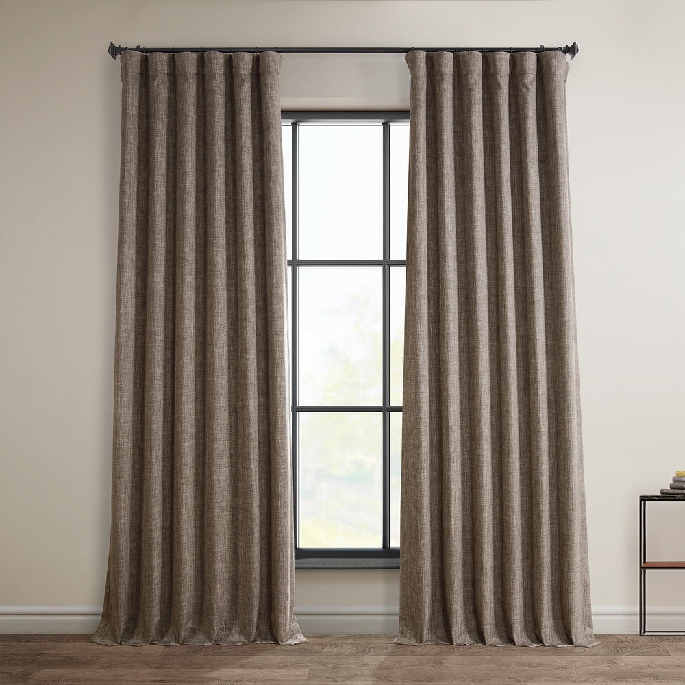 Exclusive Fabrics Faux Textured Faux Linen Room Darkening Curtains for Bedroom & Living Room Curtains (1 Panel)