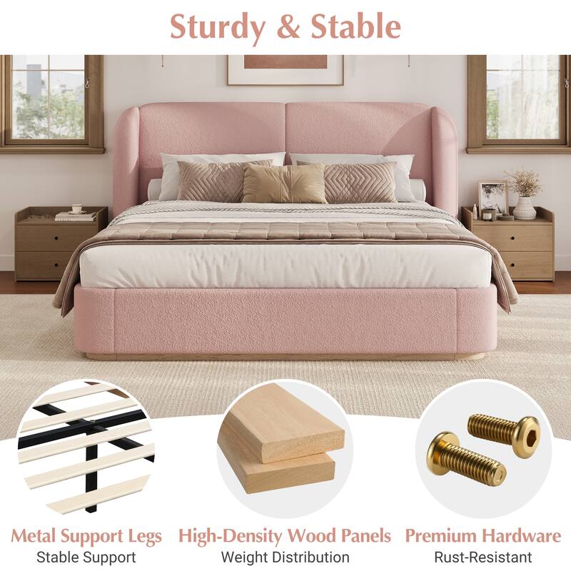 Christopher Knight Home - Valerian Boucle Upholstered Platform Bed with Double-Pillow Headboard