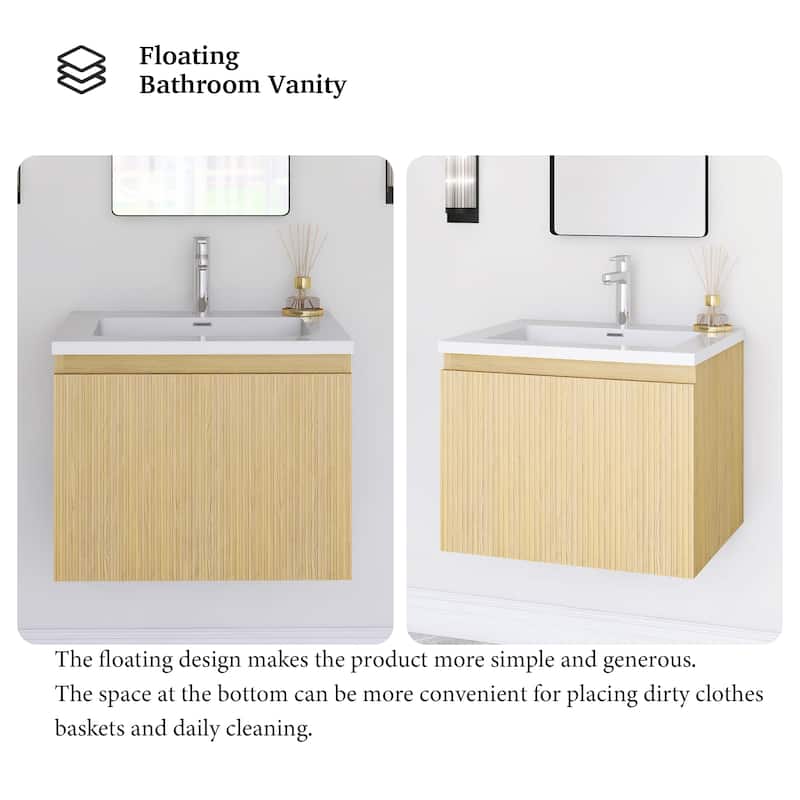 Floating Bathroom Vanity in Yellow Oak with Integrated Resin Top