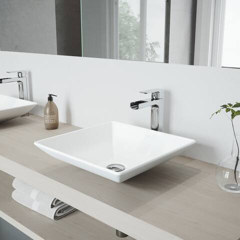 Vigo Hibiscus 16" Matte Stone Vessel Bathroom Sink with Amada Chrome