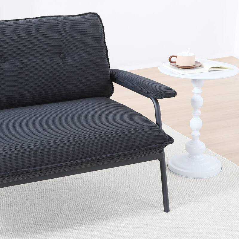 The 53-inch beige sofa offers a spacious layout in the small apartment,easily handling various scenarios