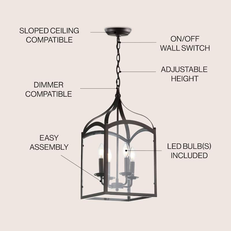 Ruth 11" 4-light Lantern Metal/Glass LED Pendant by JONATHAN Y