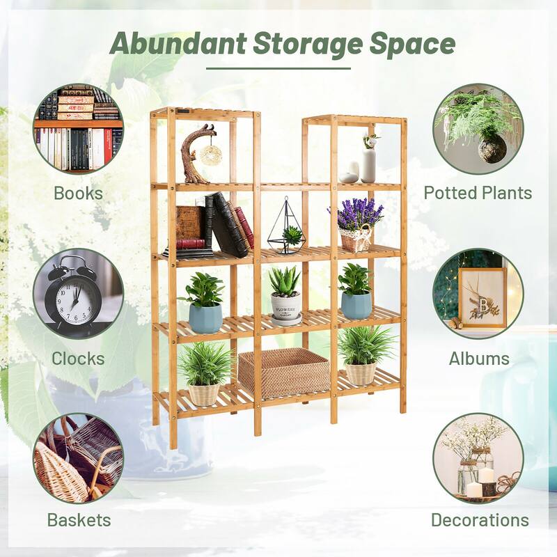 Costway Multifunctional Bamboo Shelf Flower Plant Stand Display - 45.5''L x 12.5'' W x 55.5'' H