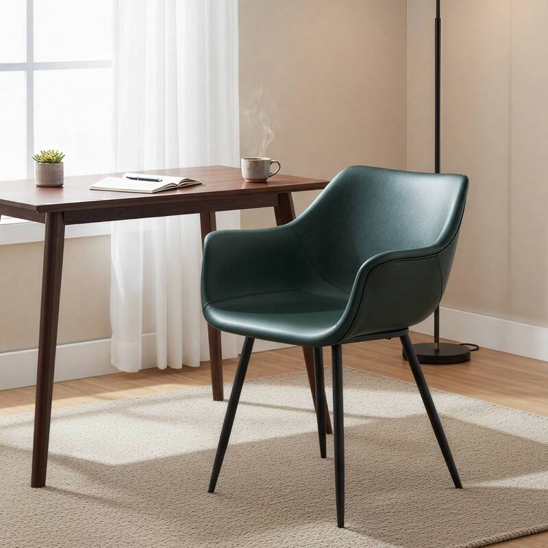 Markley Mid-Century Modern Minimalist Ergonomic Leather Dining Chair with Comfy Curved Seat & Strong Powder-Coated Iron Legs