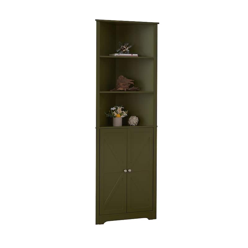 Cecilion Modern Wood Corner Storage Cabinet with 5 Shelves