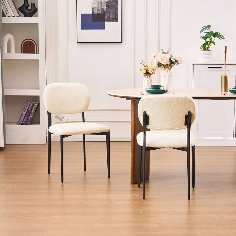 FERPIT Set of 2 Modern Boucle Teddy Fabric Upholstered Dining Chair with Metal Legs - 31.6"H x 18.9"W x 16.92"D