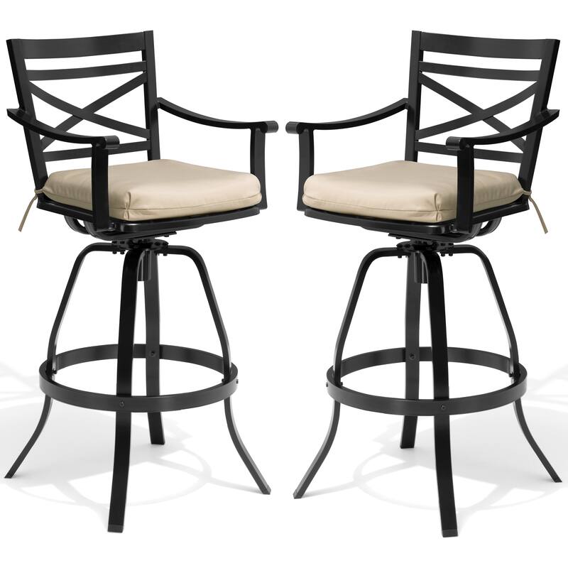 All-Weather Patio Outdoor Indoor Aluminum Swivel Bar Stools with Sunbrella Cushion - CanvasAntiqueBeige - 2-Piece
