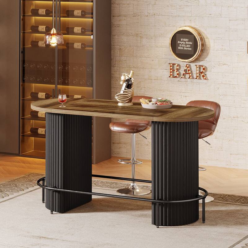 Modern Industrial Bar Table with Metal Footrest