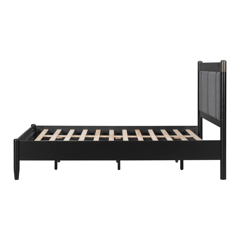 Christopher Knight Home - Modern Wood Platform Bed with Upholstered Headboard & Metal Handle Accents