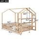 preview thumbnail 21 of 31, Modern Wood House Bed, with Fence and Detachable and Movable Storage Shelves