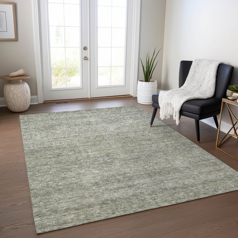 Machine Washable Indoor/ Outdoor Ombre Solid Chantille Rug - Sage - 8' x 10'