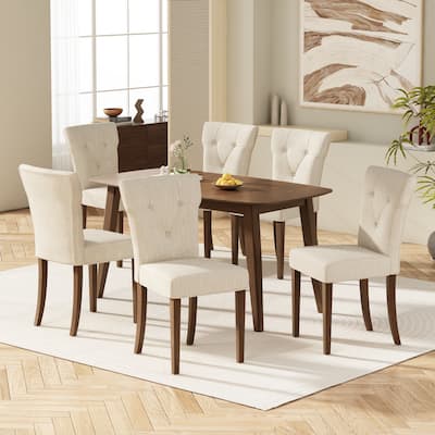7 - Piece Rubber Wood Dining Table Set with Rectangle Dining Tables and 6 Upholstered High Back Dining Chair for Dining Room