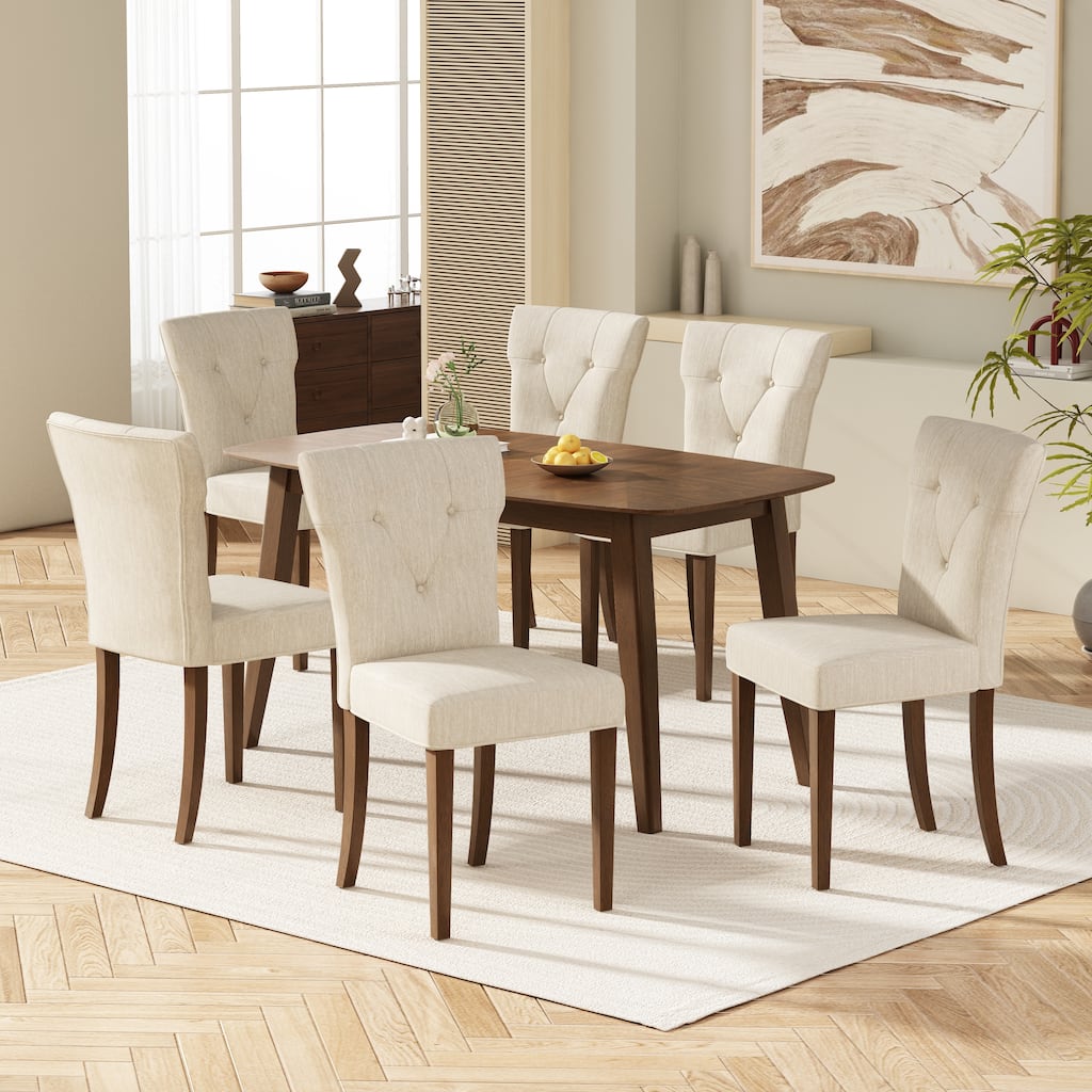Modern Style 7-Piece Dining Set with Oval Table and 6 Upholstered Dining Chairs