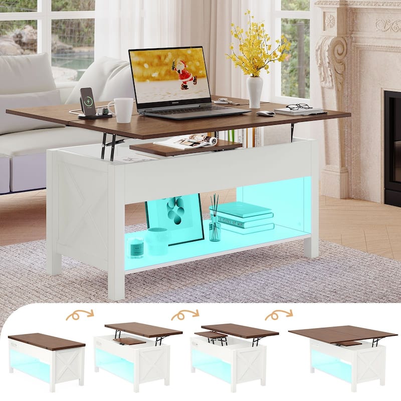 Meyreso 42" Lift Top Coffee Table, 4 in 1 Coffee Tables with Storage Cabinet for Living Room