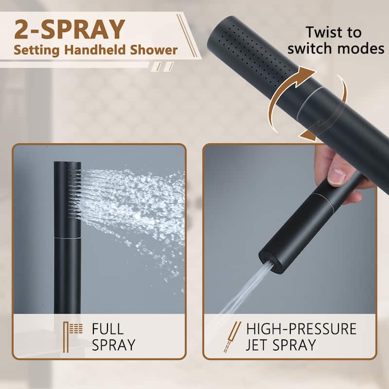 CASAINC Thermostatic 4 Functions 12 inch Rainfall Showerhead with Handheld Spray & 6 Body Jets Set Rain Shower System