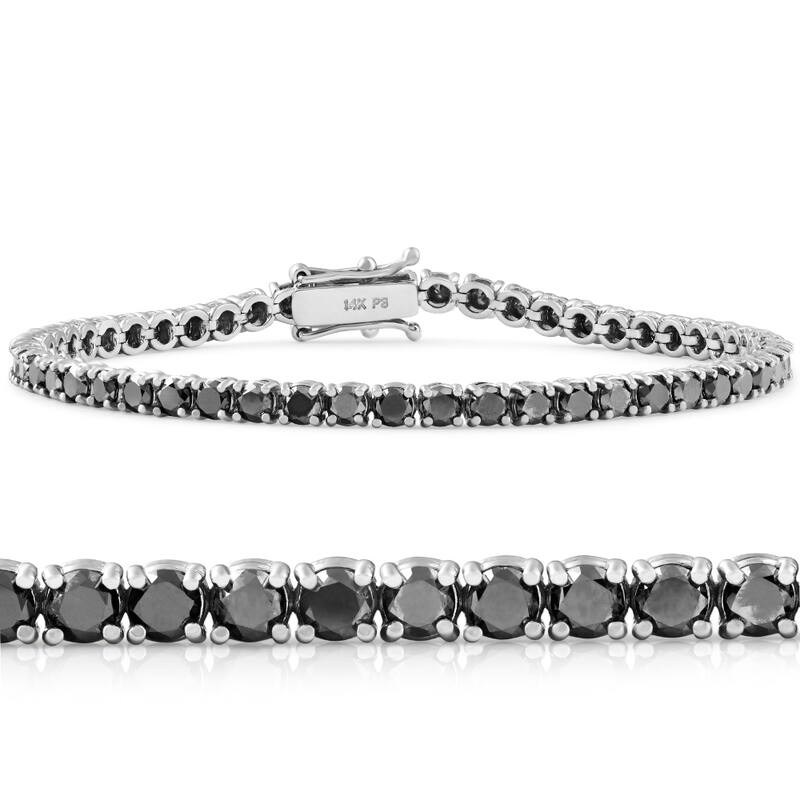5 1/2Ct Black Diamond Tennis Bracelet White Gold 7"