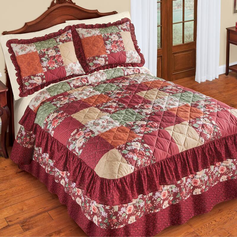 Olivia Rose Quilted Patchwork Tiered Ruffle Bedspread - King
