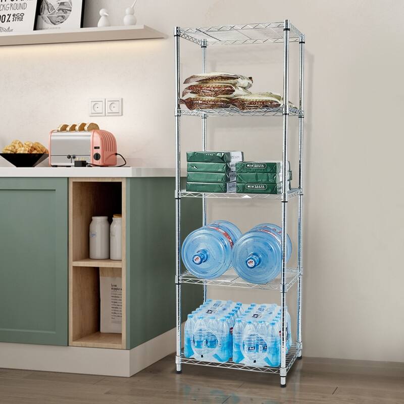Chrome 5-Tier Shelving Unit for Garage,Kitchen,Office - Silver