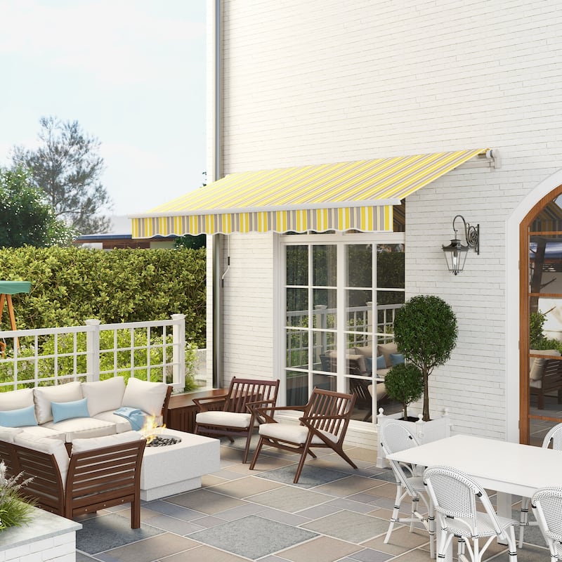 12' x 10' Retractable Awning Sun Shade Shelter with Manual Crank Handle, 280g/m² UV & Water-Resistant Fabric and Aluminum Frame