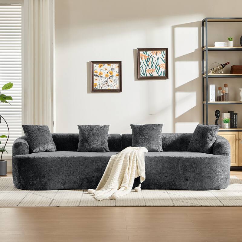 Curved Loveseat Sofa, 110'' Chenille 2-Seater Couch Deep Seat Sectional Couch with 3 Plush Pillows