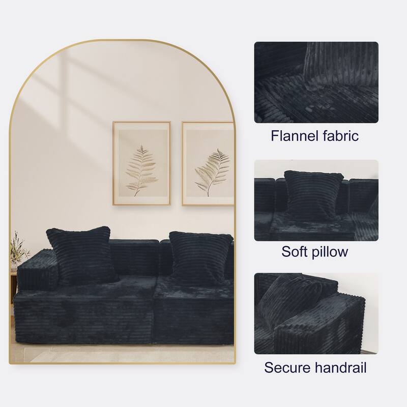 Compression Sectional Sofa with L Shape Chaise, Corduroy Deep Seat Boneless Couches, Modular 3 Seat Corner Sofa