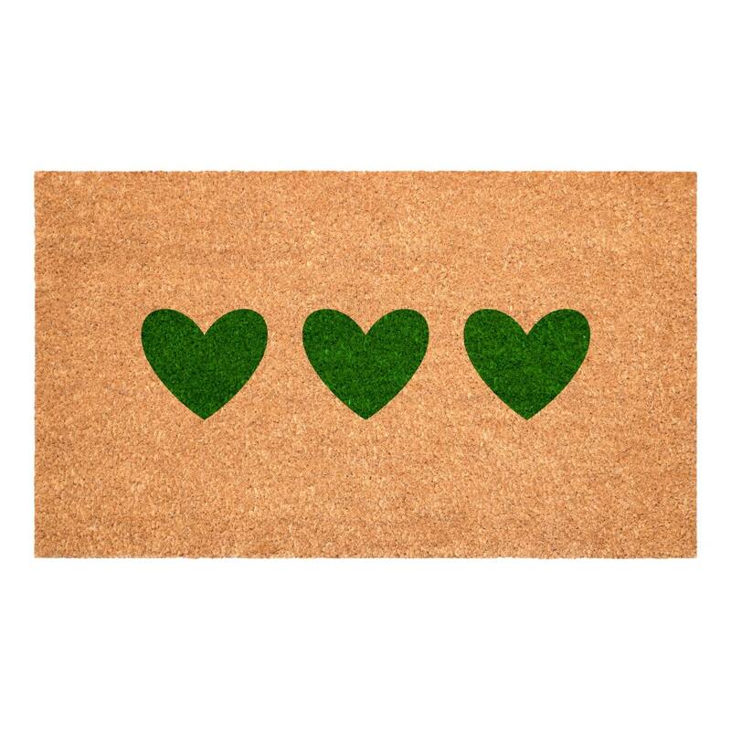 HomeRoots 24" X 36" Brown And Green Three Hearts Outdoor Coir Door Mat - 24.00' X '36.00