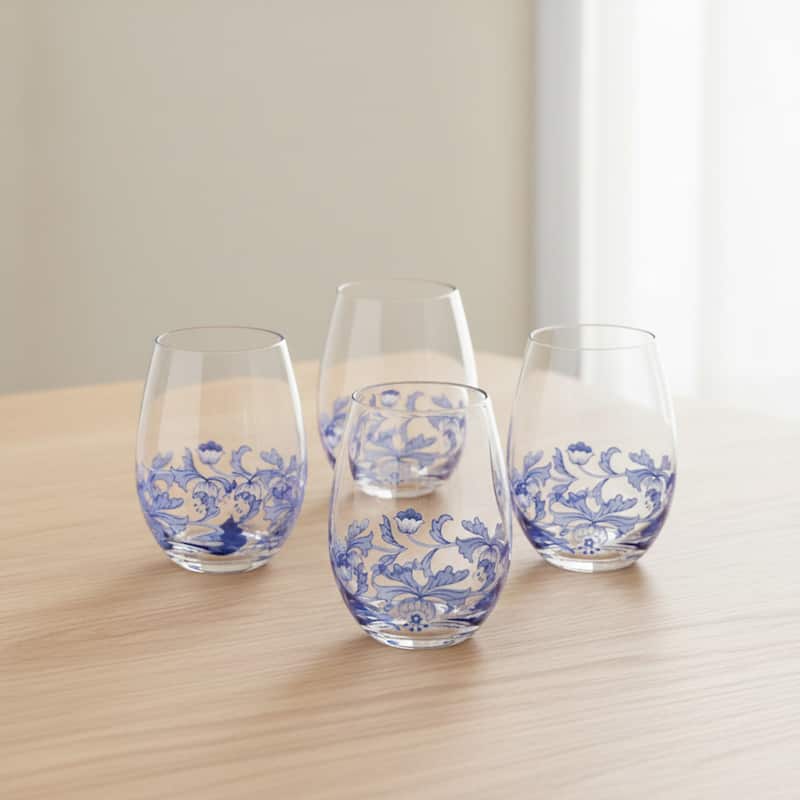 Spode Set of 4 Blue Italian Stemless Wine Glass - 19 oz.