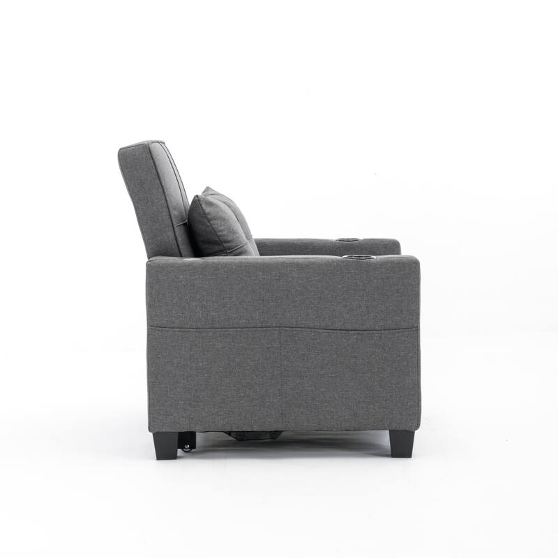 Linen Convertible Futon Armchair Bed with USB Ports, Adjustable Backrest and 3-in-1 Functionality