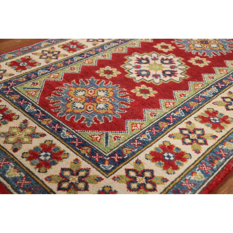 Geometric Kazak Foyer Rug Handmade Traditional Wool Carpet - 2'8"x 4'0"