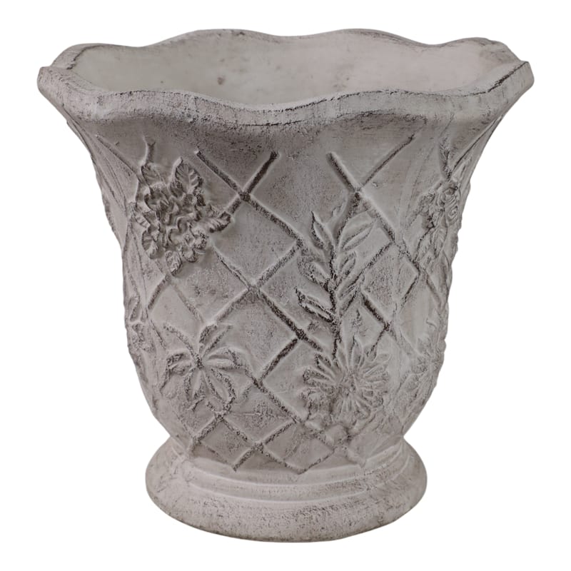 Terracotta Planter Embossed Floral Design Antique Texture - 9" Tan - 10" x 10" x 9"