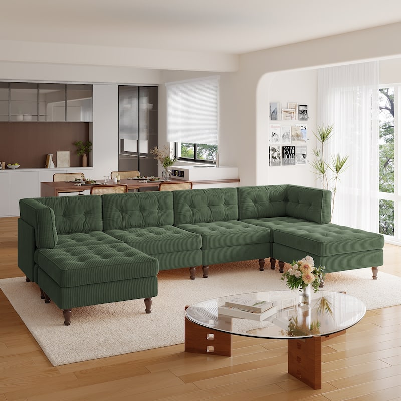 Madison Oversized Upholstered Corduroy Modular Sectional Sofa - Green-6 Piece