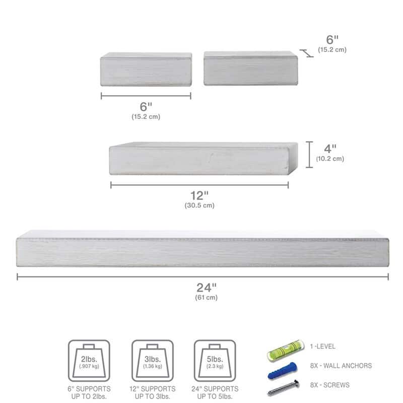 Melannco Set of 4 White Veneer Chunky Wood Shelves