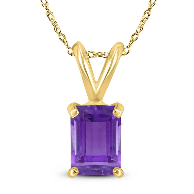 Marquee 14K Yellow Gold 6x4MM Emerald Shaped Amethyst Pendant