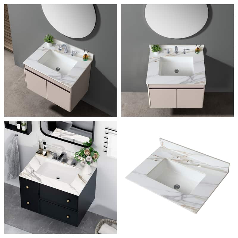 31" Bathroom Marble Undermount Vanity Top with 4" Height Backsplash