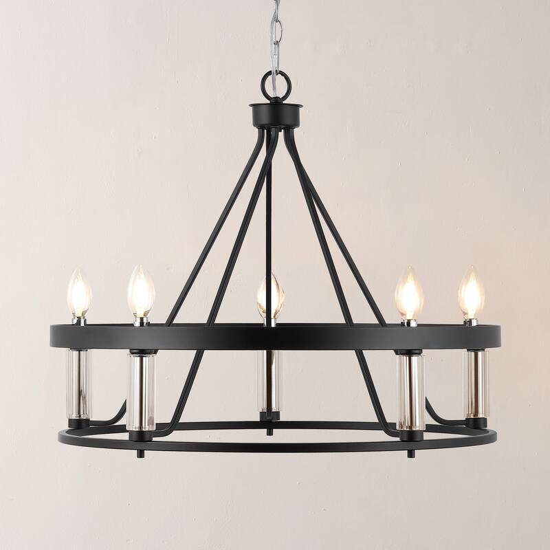 SAFAVIEH Lighting Najada 5-Light Adjustable Pendant Chandelier (LED Bulbs Included) - Black/Chrome - 26Wx26Dx85H