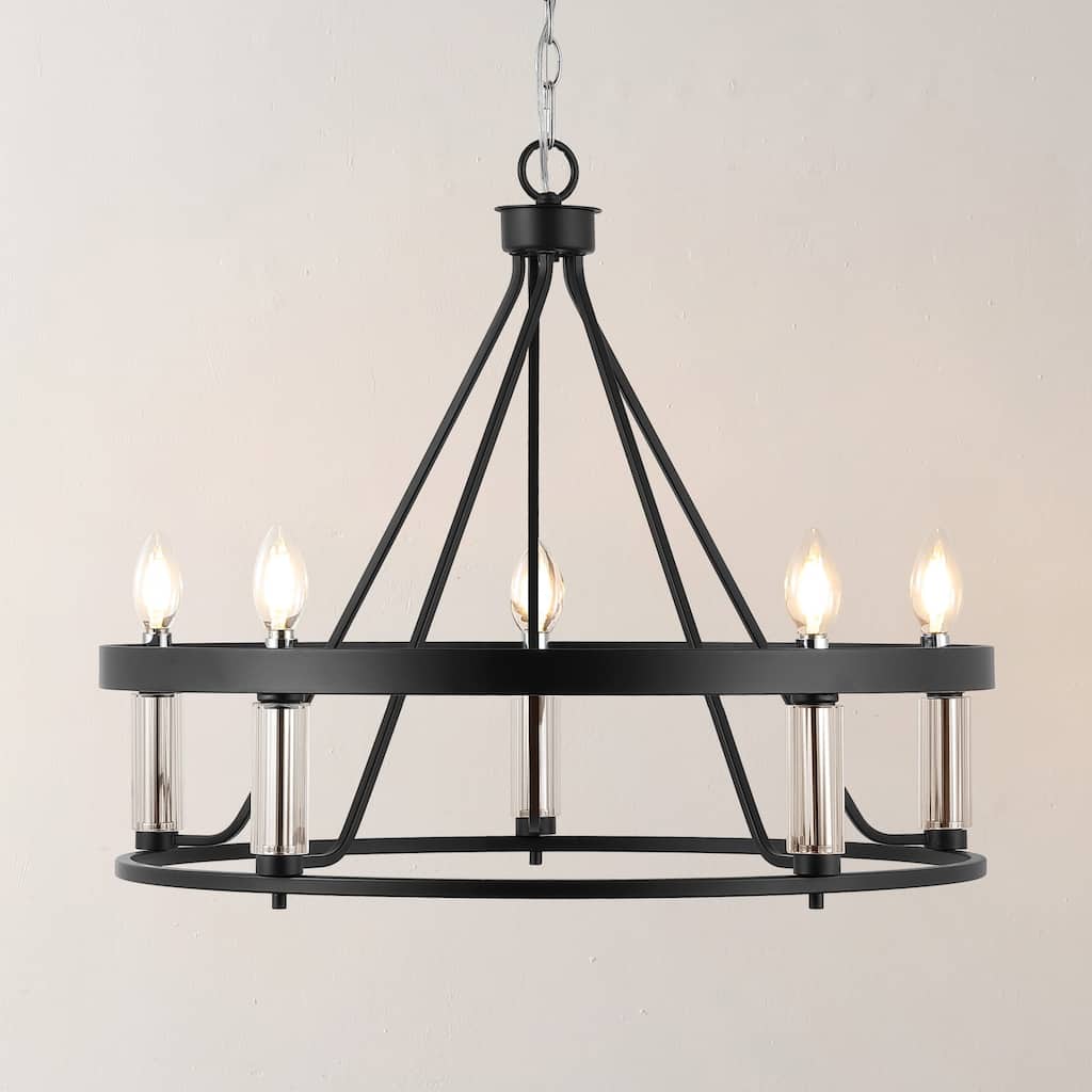 SAFAVIEH Lighting Najada 5-Light Adjustable Pendant Chandelier (LED Bulbs Included) - Black/Chrome - 26Wx26Dx85H