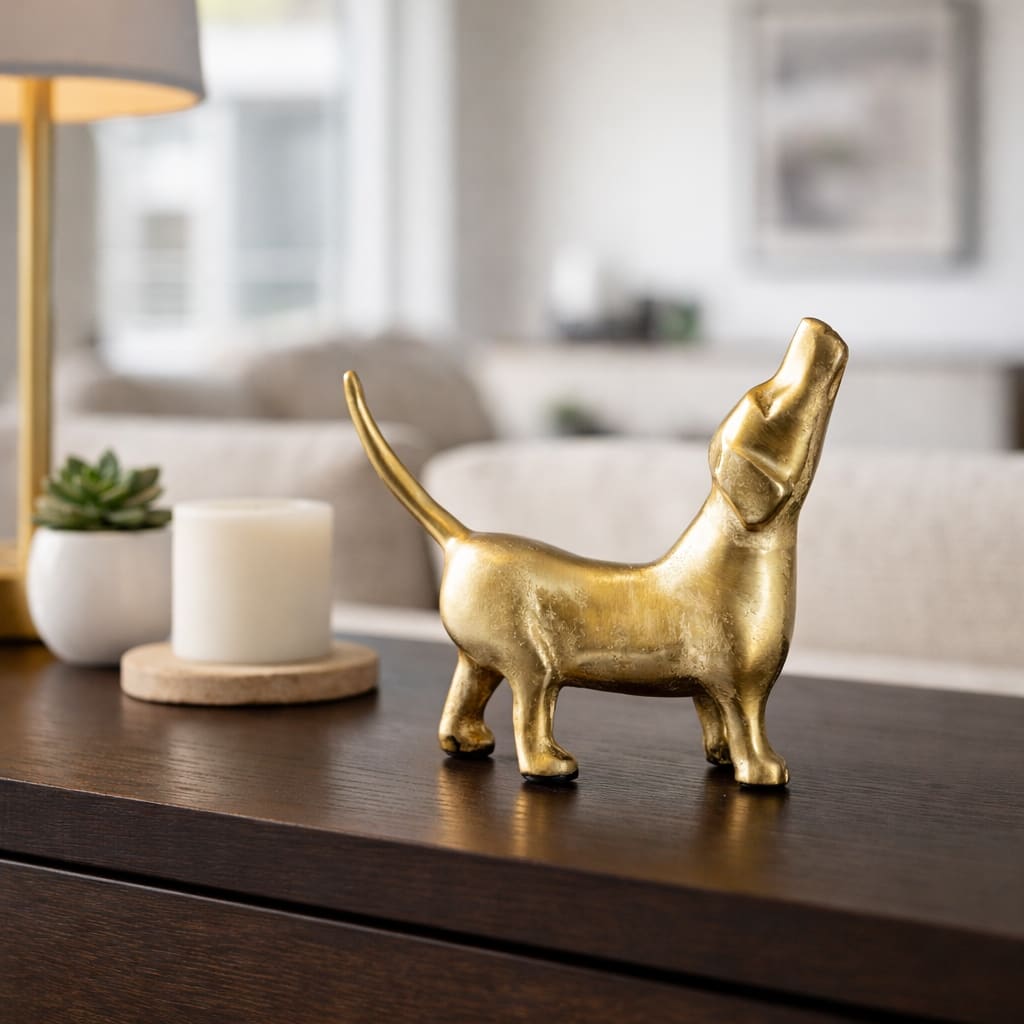 Decorative Howling Dog Figurine Statue - 8", Gold & Metallic - 7.5"