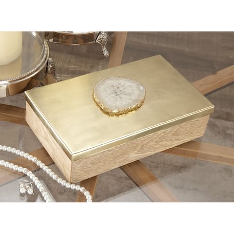 Rectangular Gold Wood and Metal Keepsake Box 10 x 6 x 3
