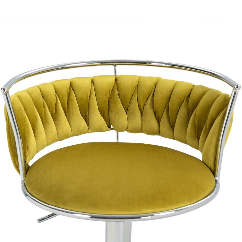 Velvet Upholstered Adjustable Bar Stool Swivel Counter Chair Set of 2