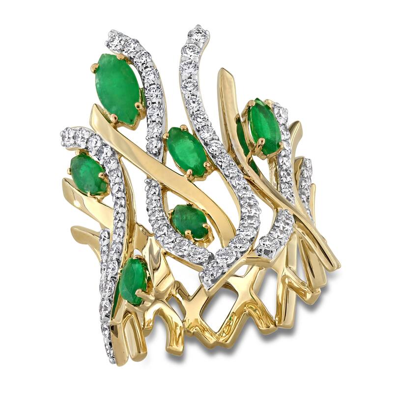 Miadora 1 3/4ct TGW Emerald and 1 2/5ct TDW Diamond Statement Eternity Ring in 14k Yellow Gold